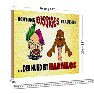 Holzschild Spruch 30x20cm Achtung bissiges Frauchen Hund