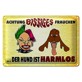 Blechschild Spruch 30x20cm Achtung bissiges Frauchen Hund