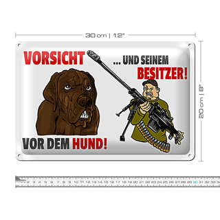 Blechschild Warnschild 30x20cm Vorsicht vor Hund und Besitzer