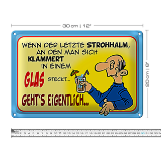 Blechschild Spruch 30x20cm Letzter Strohhalm in einem Glas