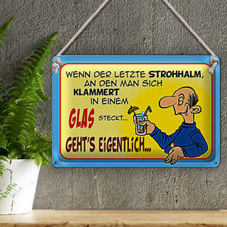 Blechschild Spruch 30x20cm Letzter Strohhalm in einem Glas
