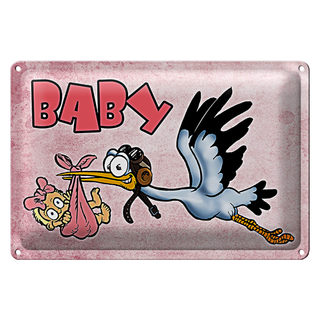 Blechschild Baby 30x20cm Storch bringt Kind Wanddeko