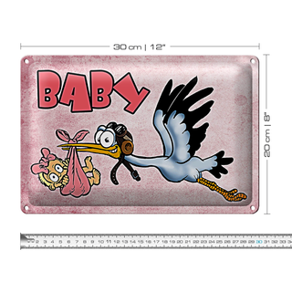 Blechschild Baby 30x20cm Storch bringt Kind Wanddeko