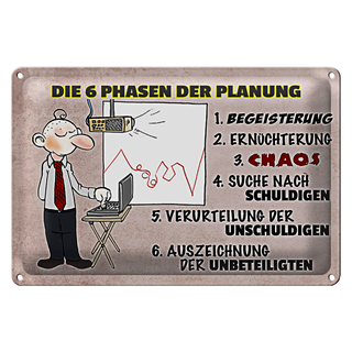 Blechschild Spruch 30x20cm 6 Phasen der Planung
