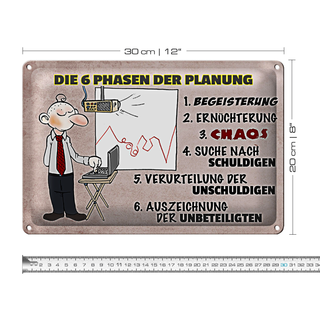Blechschild Spruch 30x20cm 6 Phasen der Planung