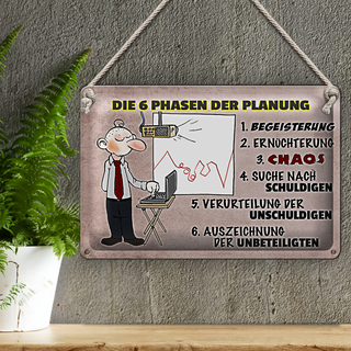 Blechschild Spruch 30x20cm 6 Phasen der Planung