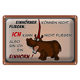 Blechschild Tiere 30x20cm kann nicht fliegen bin Einhorn