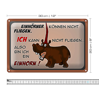 Blechschild Tiere 30x20cm kann nicht fliegen bin Einhorn