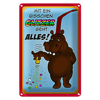 Blechschild Spruch 20x30cm mit bisschen Glitzer geht Alles
