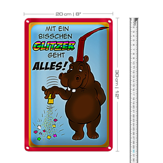 Blechschild Spruch 20x30cm mit bisschen Glitzer geht Alles