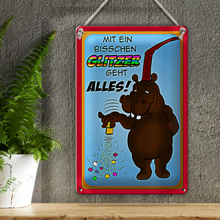 Blechschild Spruch 20x30cm mit bisschen Glitzer geht Alles