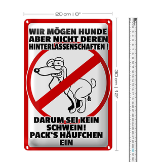 Blechschild Hinweis 20x30cm wir mögen keine Hundehäufchen