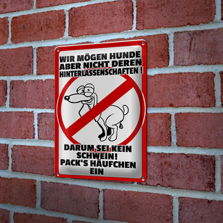 Blechschild Hinweis 20x30cm wir mögen keine Hundehäufchen