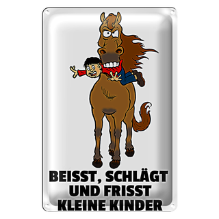 Blechschild Hinweis 20x30cm Pferd beisst frisst Kinder