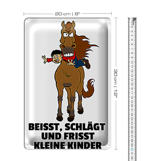 Blechschild Hinweis 20x30cm Pferd beisst frisst Kinder