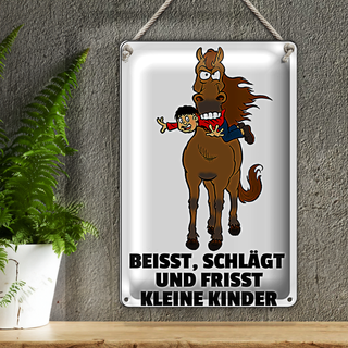 Blechschild Hinweis 20x30cm Pferd beisst frisst Kinder
