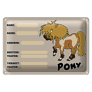 Blechschild Steckbrief Pony 30x20cm Tiere Name Rasse Besitzer