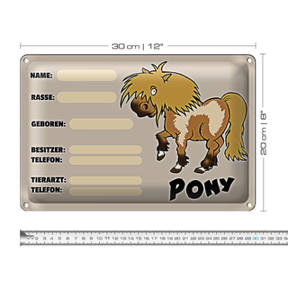 Blechschild Steckbrief Pony 30x20cm Tiere Name Rasse Besitzer