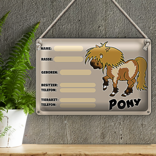 Blechschild Steckbrief Pony 30x20cm Tiere Name Rasse Besitzer