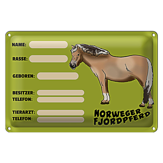 Blechschild Steckbrief 30x20cm Norweger Fjordpferd Angaben Name