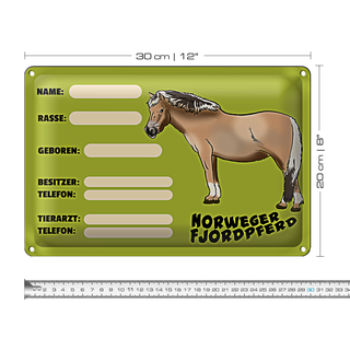 Blechschild Steckbrief 30x20cm Norweger Fjordpferd Angaben Name