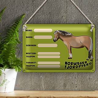 Blechschild Steckbrief 30x20cm Norweger Fjordpferd Angaben Name