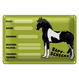 Blechschild Steckbrief Rappschecke 30x20cm Name Besitzer Rasse