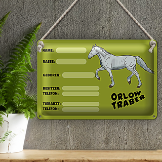 Blechschild Steckbrief Orlow Traber 30x20cm Name Besitzer Rasse