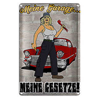 Blechschild Pinup 20x30cm Meine Garage meine Gesetze