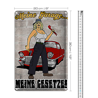 Blechschild Pinup 20x30cm Meine Garage meine Gesetze