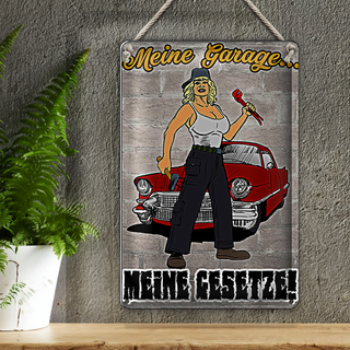 Blechschild Pinup 20x30cm Meine Garage meine Gesetze