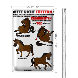 Blechschild Hinweis 20x30cm bitte nicht füttern Pferd krank