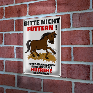 Blechschild Pferd 20x30cm nicht füttern schmerzhaft Hufrehe