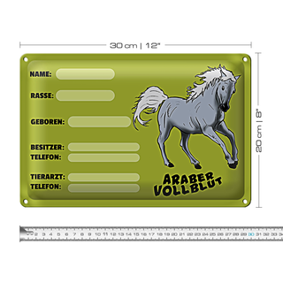 Blechschild Steckbrief Araber Vollblut 30x20cm Name Besitzer