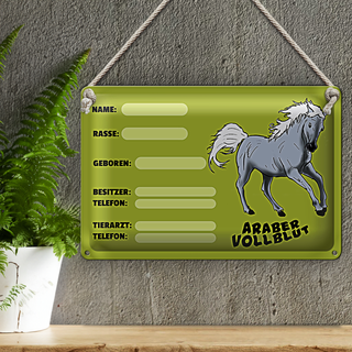 Blechschild Steckbrief Araber Vollblut 30x20cm Name Besitzer