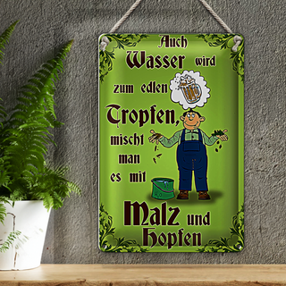 Blechschild Bier 20x30cm auch Wasser wird zum edlen Tropfen