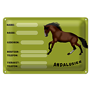 Blechschild Steckbrief Andalusier 30x20cm Name Besitzer Rasse