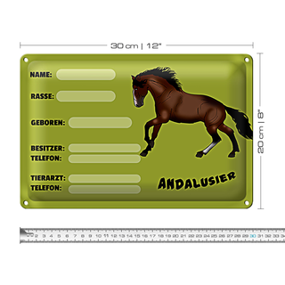 Blechschild Steckbrief Andalusier 30x20cm Name Besitzer Rasse