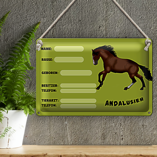 Blechschild Steckbrief Andalusier 30x20cm Name Besitzer Rasse