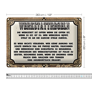 Blechschild Spruch 30x20cm Werkstattregeln Werkstatt offen