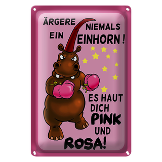 Blechschild Einhorn 20x30cm ärgere niemals haut pink rosa
