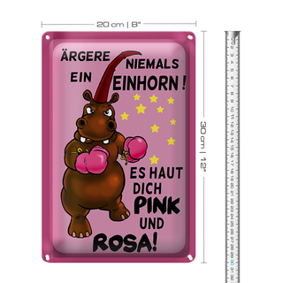 Blechschild Einhorn 20x30cm ärgere niemals haut pink rosa