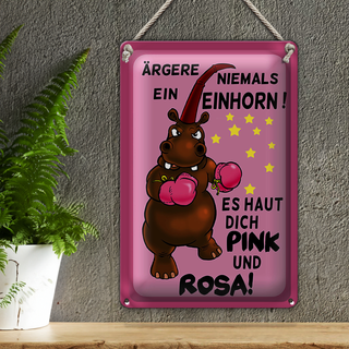 Blechschild Einhorn 20x30cm ärgere niemals haut pink rosa