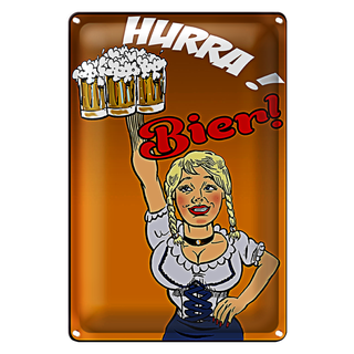 Blechschild Pinup 20x30cm Hurra! Bier
