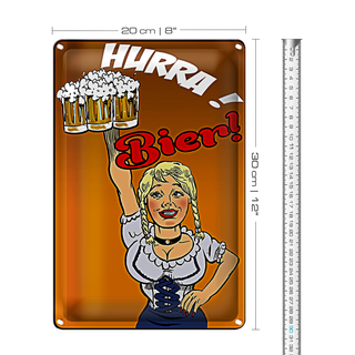 Blechschild Pinup 20x30cm Hurra! Bier