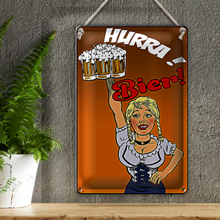Blechschild Pinup 20x30cm Hurra! Bier