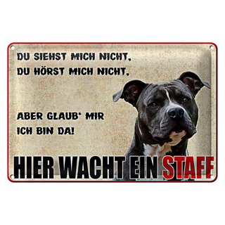 Blechschild Warnschild 30x20cm Hund Hier wacht ein Staff