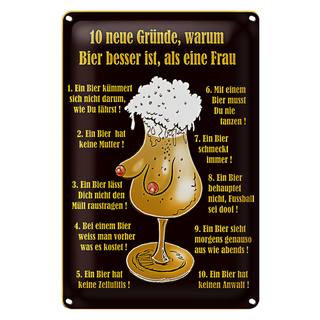 Blechschild 20x30cm 10 Gründe Bier besser als Frau