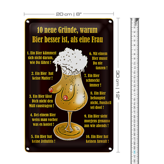 Blechschild 20x30cm 10 Gründe Bier besser als Frau