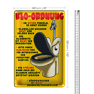 Blechschild Hinweis 20x30cm Klo Ordnung im sitzen pinkeln